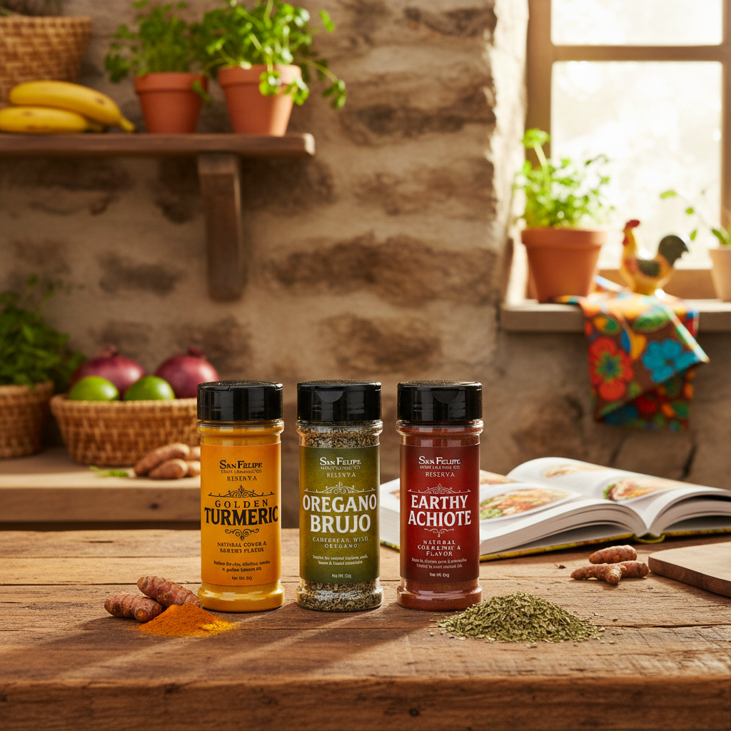 Puerto Rican Spice Bundle: Turmeric, Achiote, Oregano Brujo | Caribbean Seasoning Gift Set | Latin Cooking Spices for Sofrito & Yellow Rice