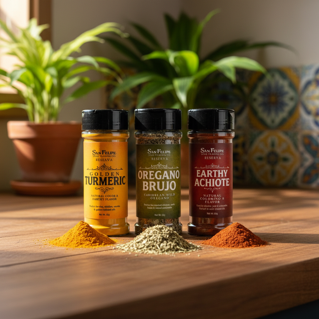 Puerto Rican Spice Bundle: Turmeric, Achiote, Oregano Brujo | Caribbean Seasoning Gift Set | Latin Cooking Spices for Sofrito & Yellow Rice