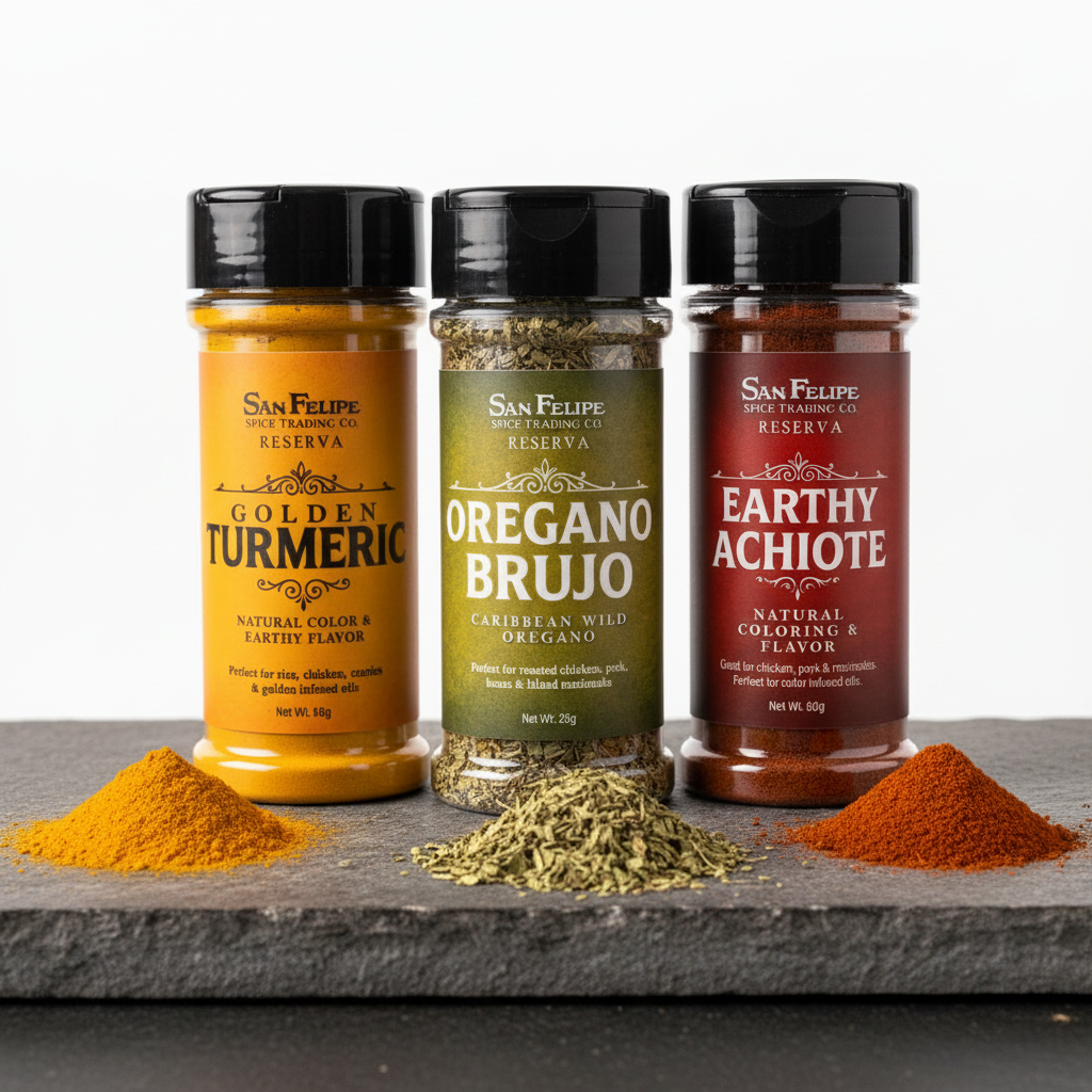 Puerto Rican Spice Bundle: Turmeric, Achiote, Oregano Brujo | Caribbean Seasoning Gift Set | Latin Cooking Spices for Sofrito & Yellow Rice